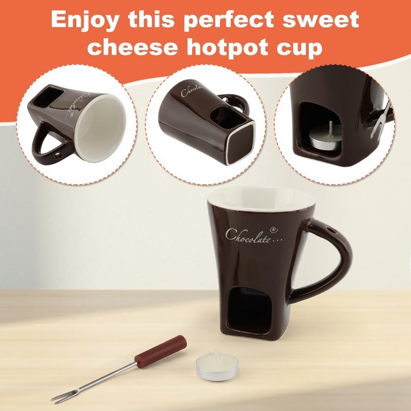 WeiLingBo Chocolate Fondue Cup,Chocolate Fondue Mug with Fork and Candle,Ceramic Chocolate Melting Cup for Birthday Date Night Birthday Wedding Gifts (11.5 * 5.5 * 8.5cm,COLOR:Black) - Image 4